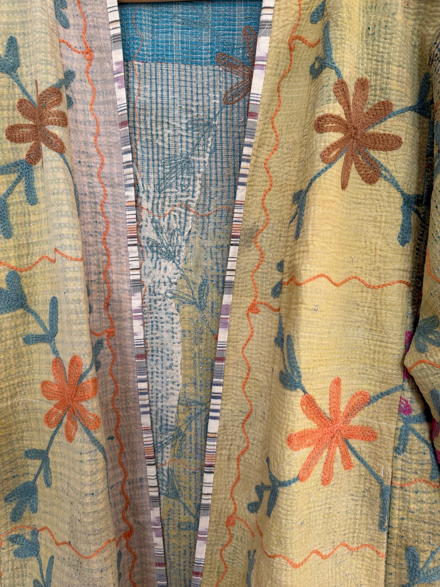 Reversible Vintage Nomad Jacket in Green with Floral Embroidery