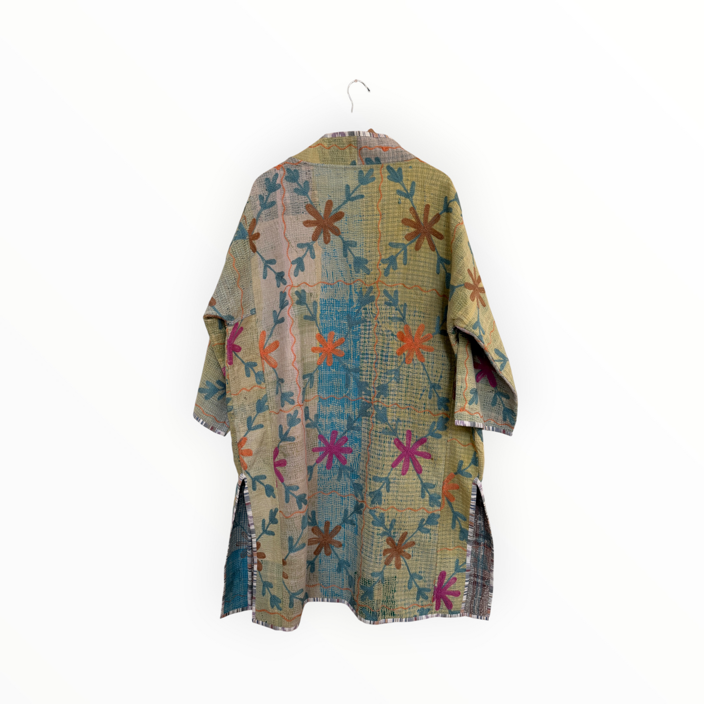 Reversible Vintage Nomad Jacket in Green with Floral Embroidery