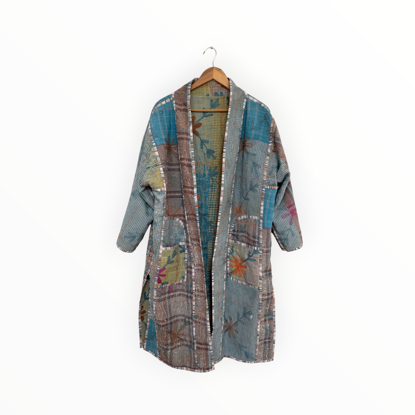 Reversible Vintage Nomad Jacket in Green with Floral Embroidery