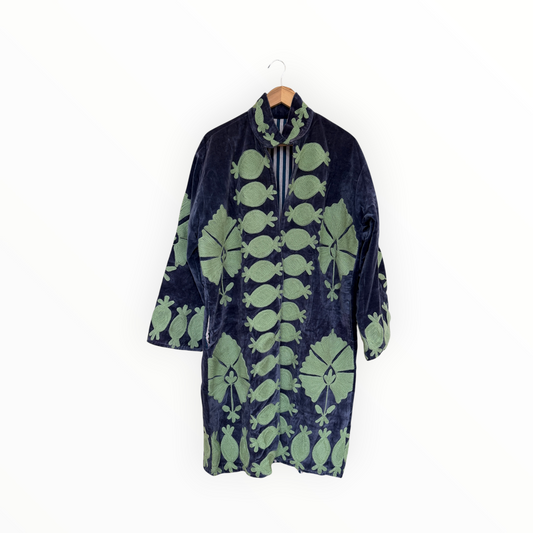 Midnight Sage Velvet Medium Length Jacket