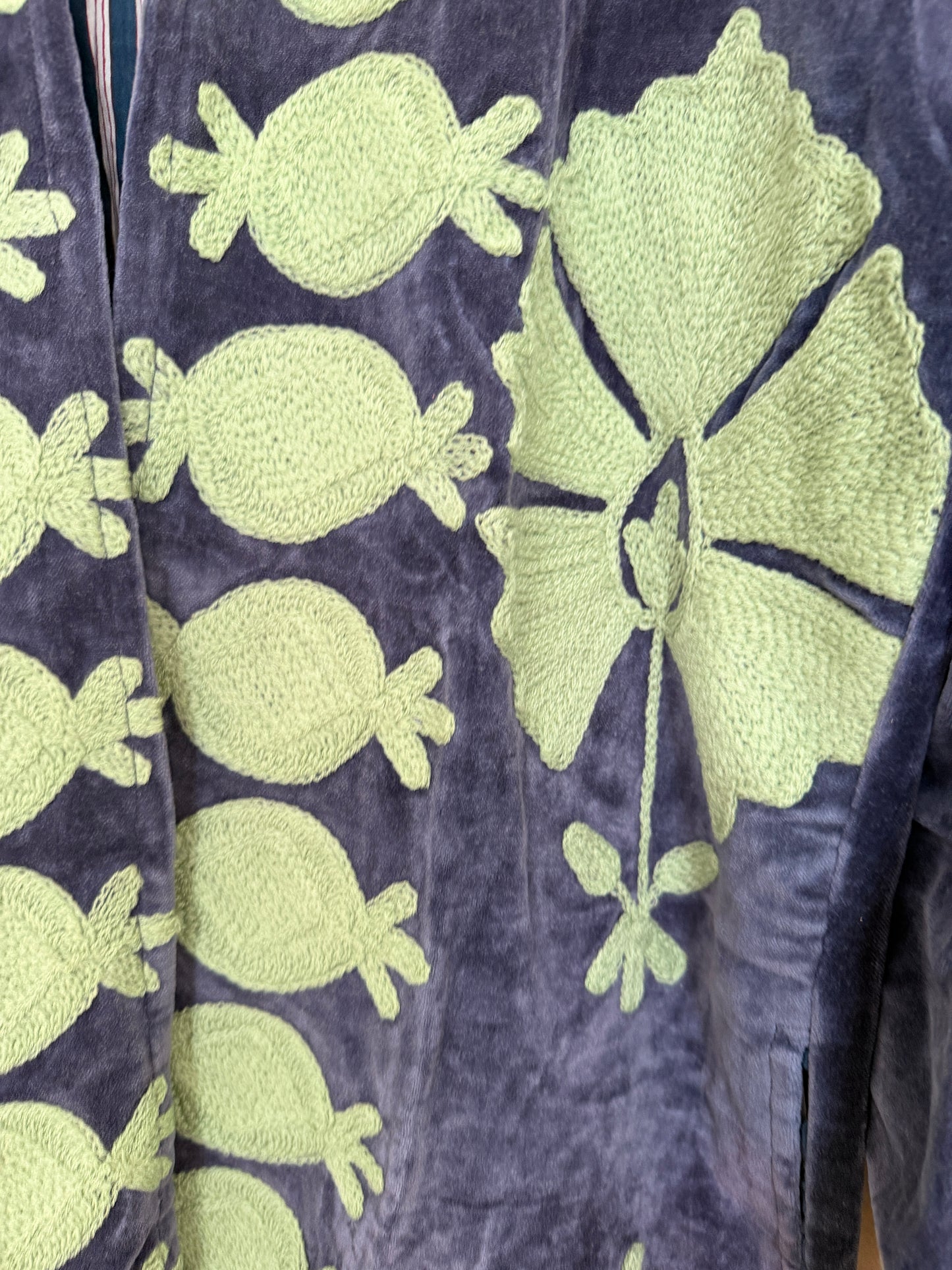 Midnight Sage Velvet Medium Length Jacket