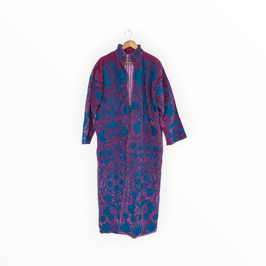 Folklore Embroidered Long Jacket in Fuschia