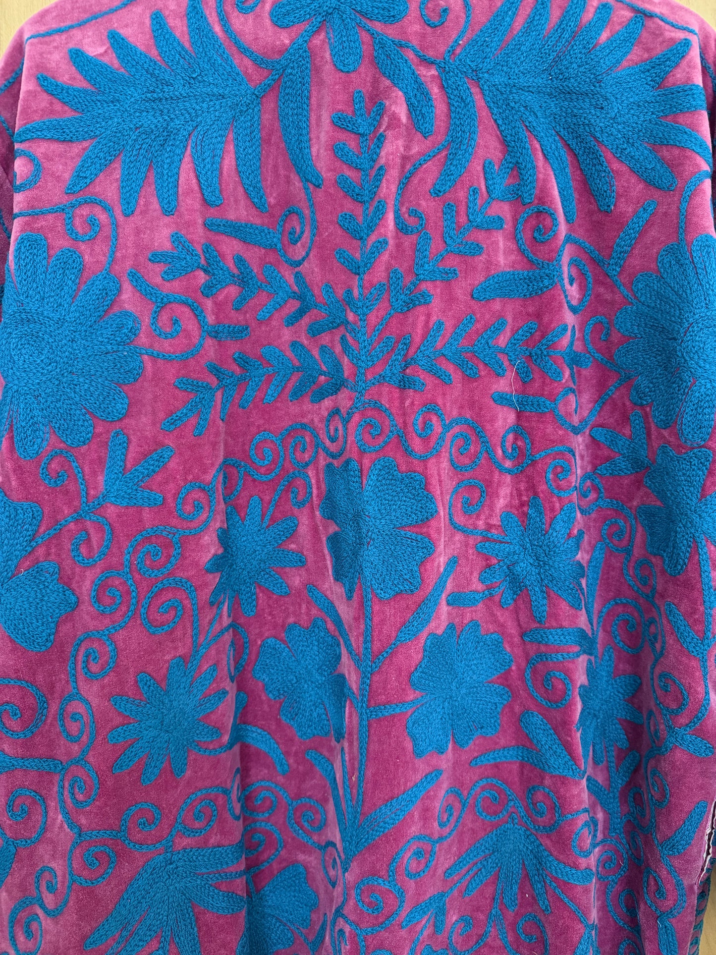 Folklore Embroidered Long Jacket in Fuschia