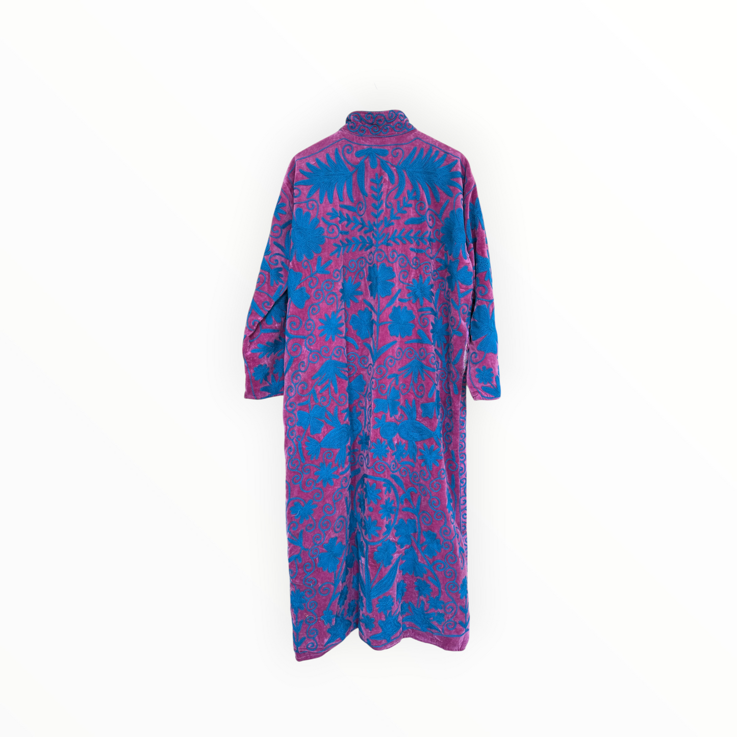 Folklore Embroidered Long Jacket in Fuschia