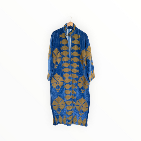 Cobalt Suzani Embroidered Long Jacket