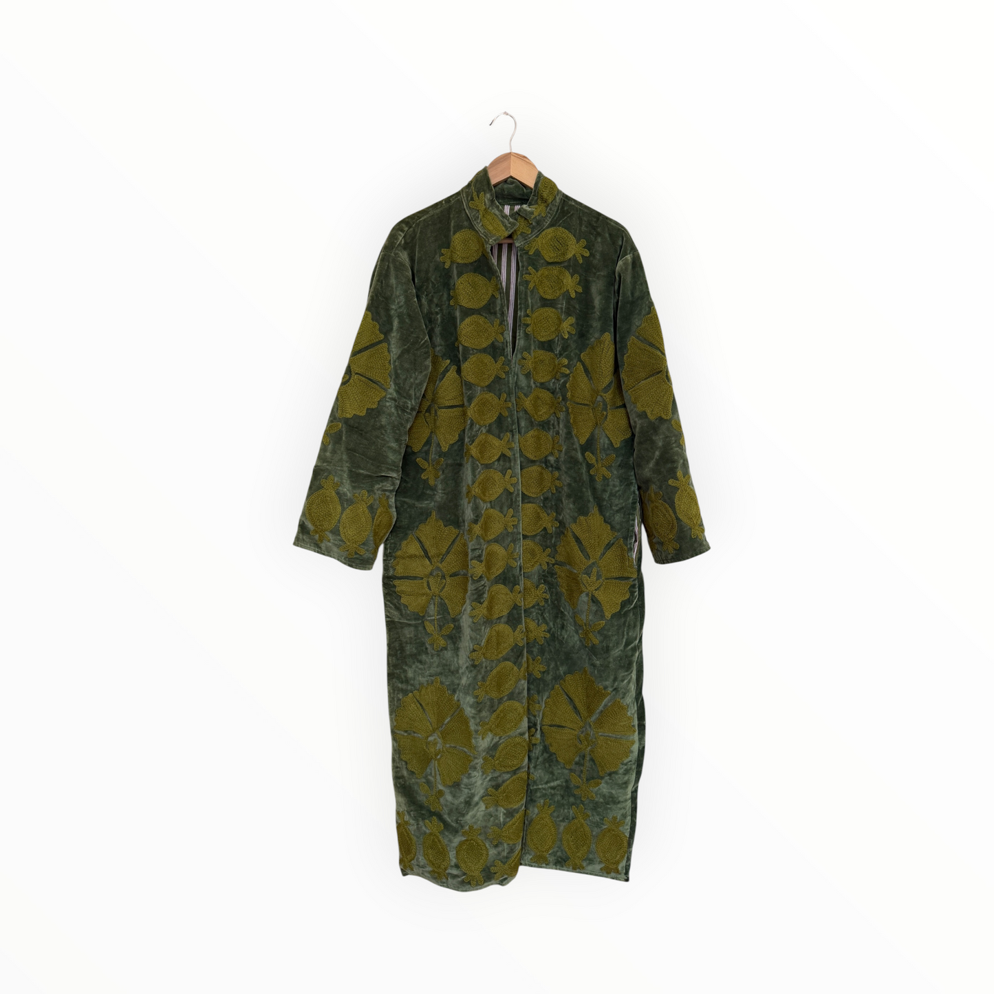 Olive Suzani Embroidered Long Jacket