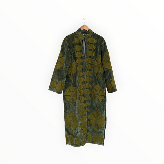 Olive Suzani Embroidered Long Jacket