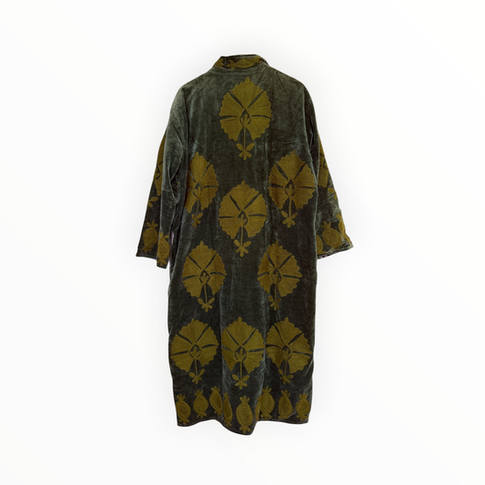 Olive Suzani Embroidered Long Jacket