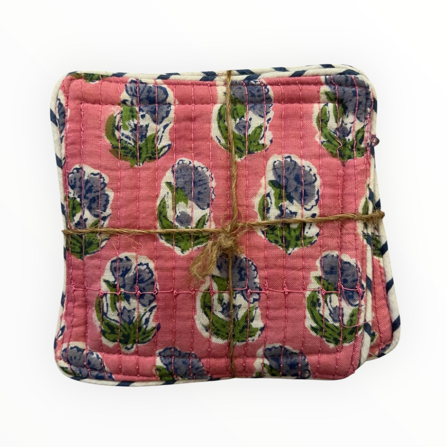 Block Print Coaster Set XIX- Pink Purple Green Buti