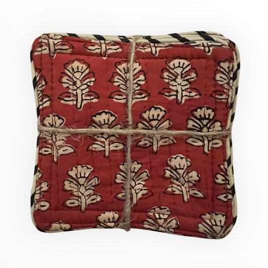 Block Print Coaster Set XIV- Red Bagru Buti