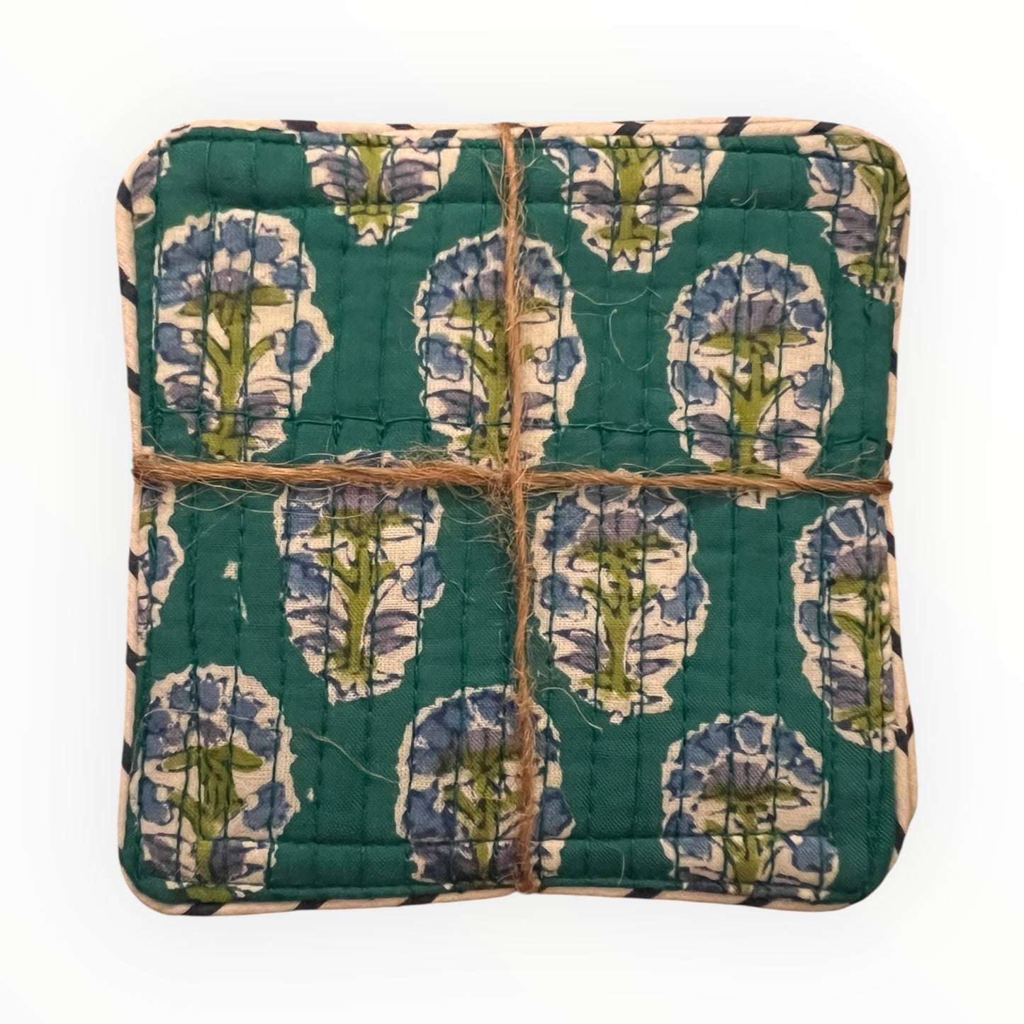 Block Print Coaster Set XIII- Greens and Blue Buti