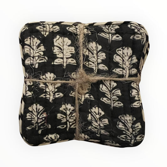 Block Print Coaster Set XII-Black Buti
