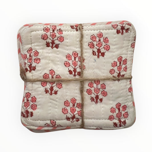 Block Print Coaster Set X-Pink Red Small Buti