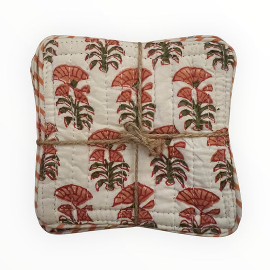 Block Print Coaster Set IV- Madder Red Buti