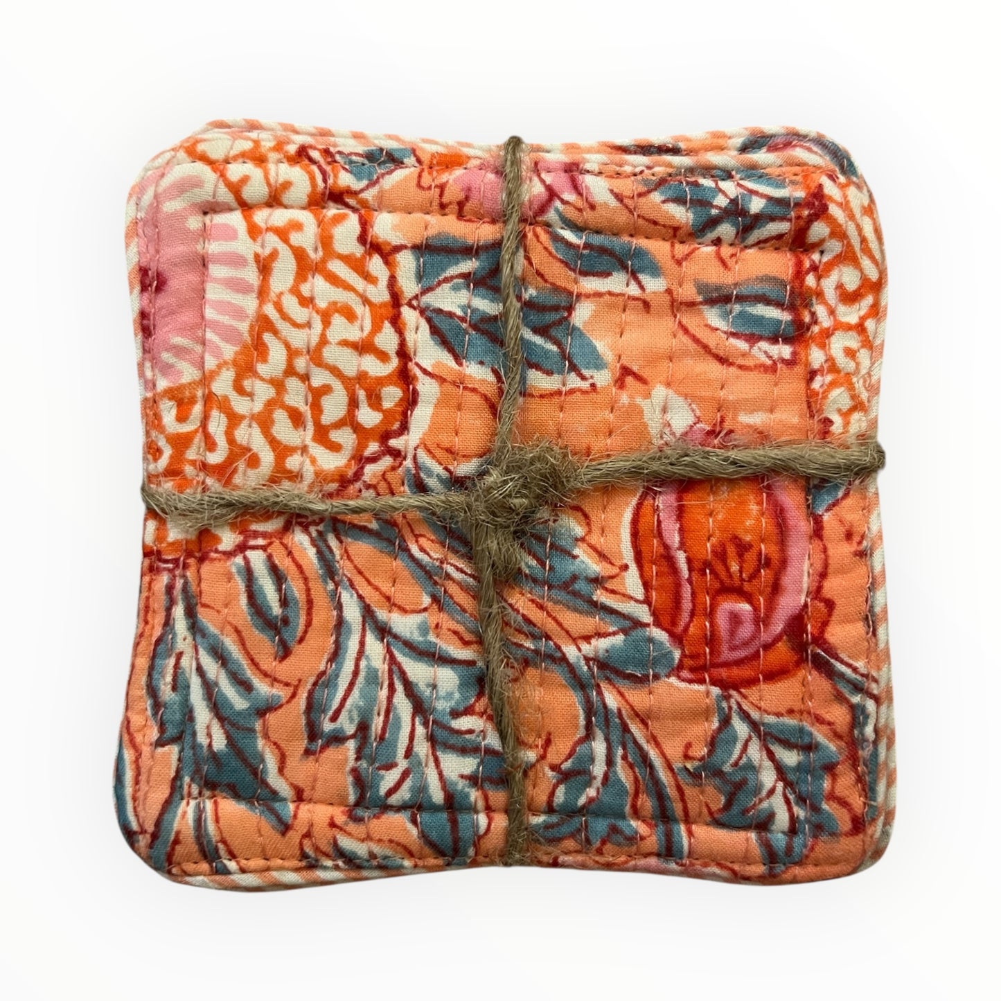 Block Print Coaster Set III- Orange Jaal