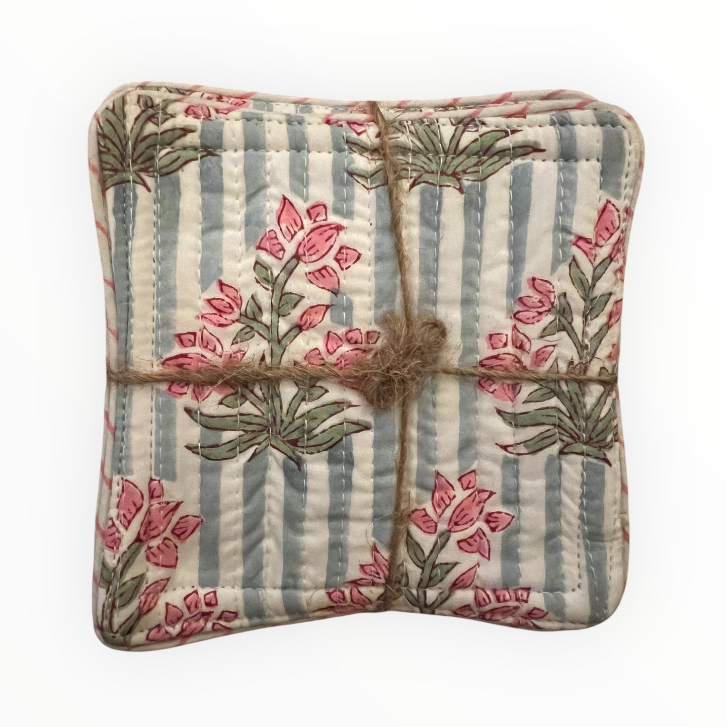 Block Print Coaster Set II- Blue Stripe