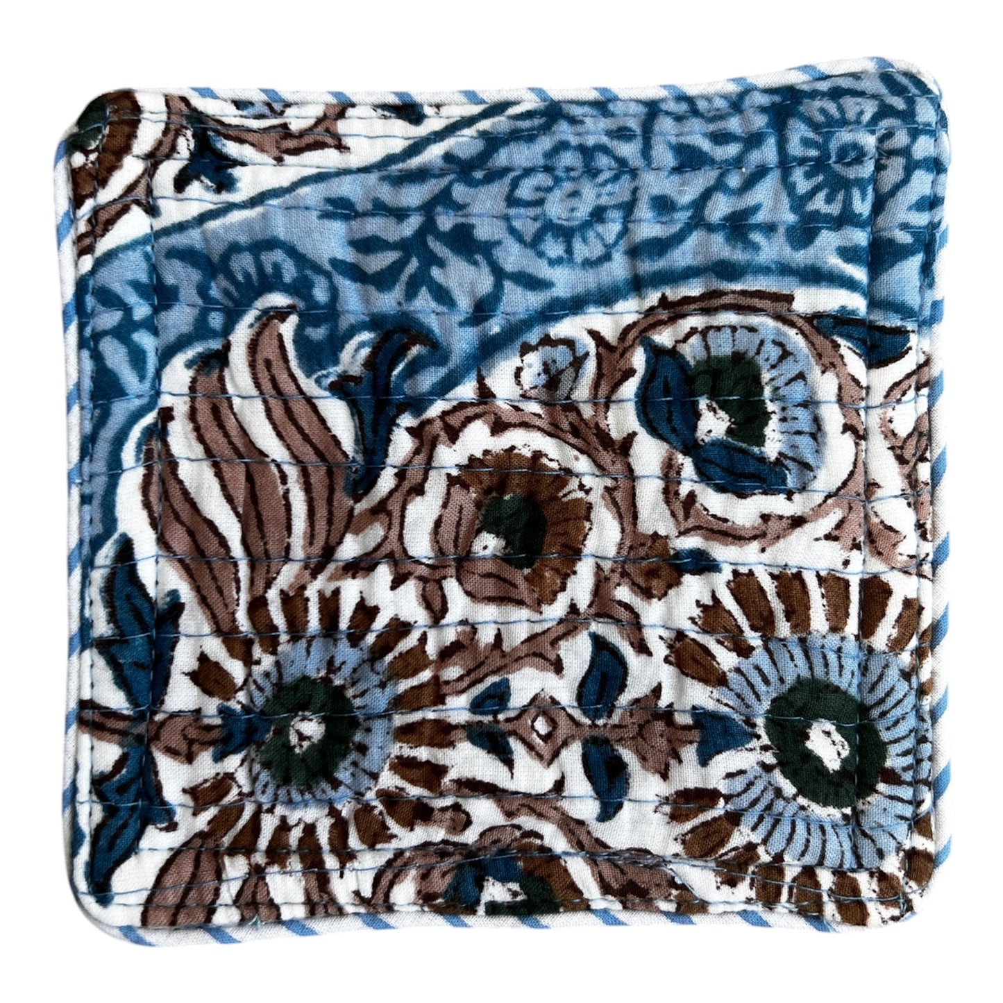 Block Print Coaster Set Blue Paisley
