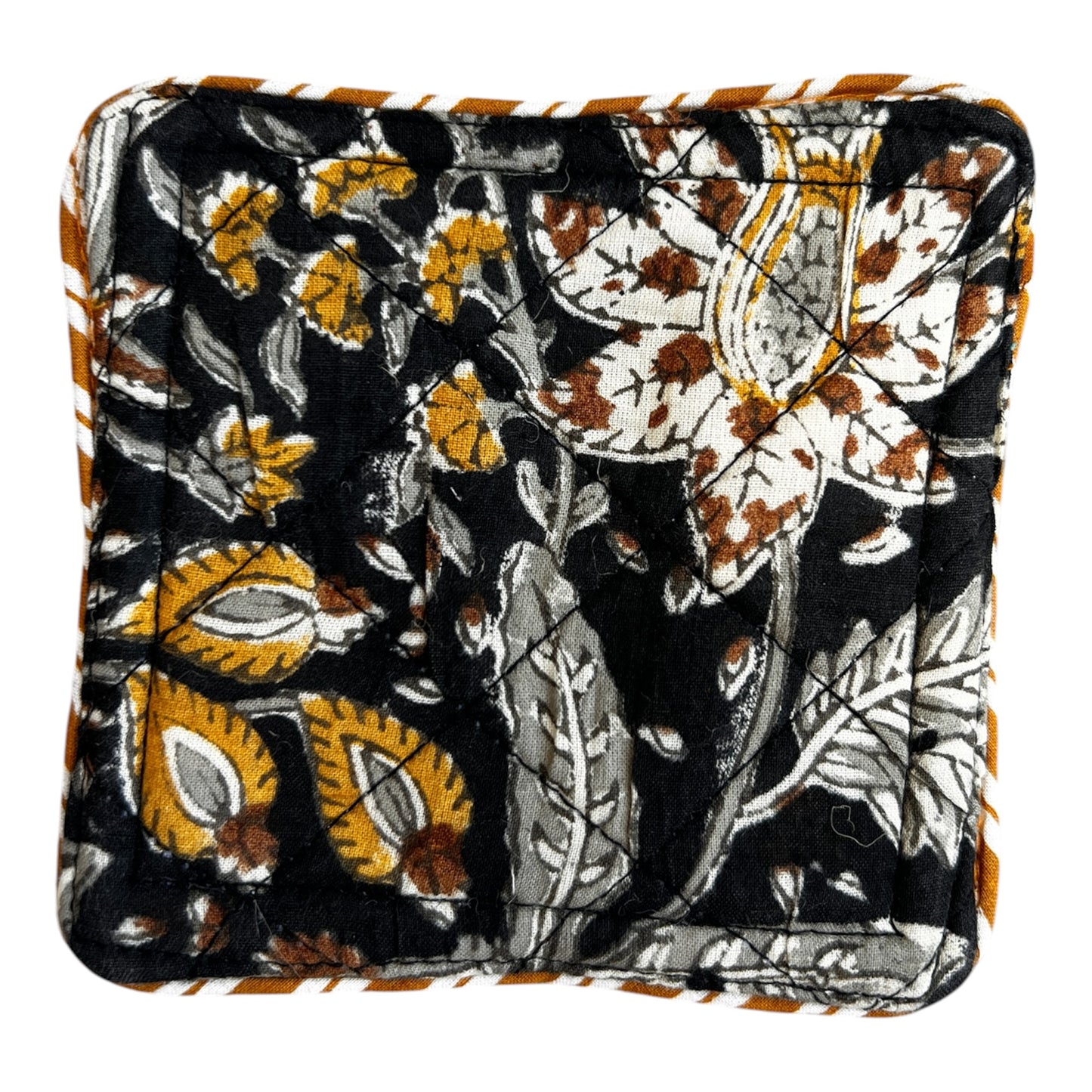 Block Print Coaster Set Black Gold Jaal
