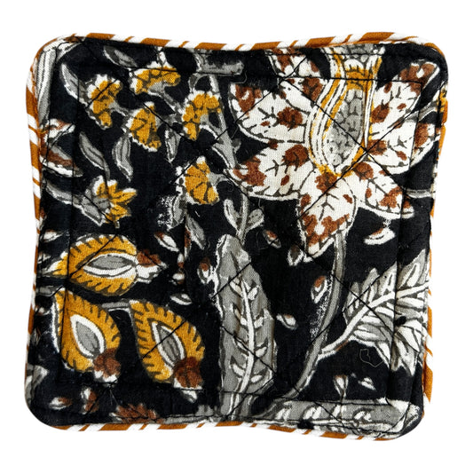 Block Print Coaster Set Black Gold Jaal