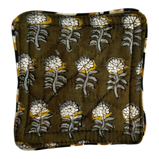 Block Print Coaster Set Army Green Gray Buti