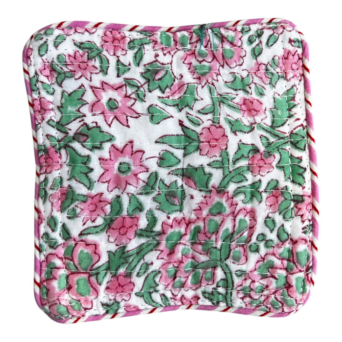 Block Print Coaster Set Preppy Green Pink Jaal