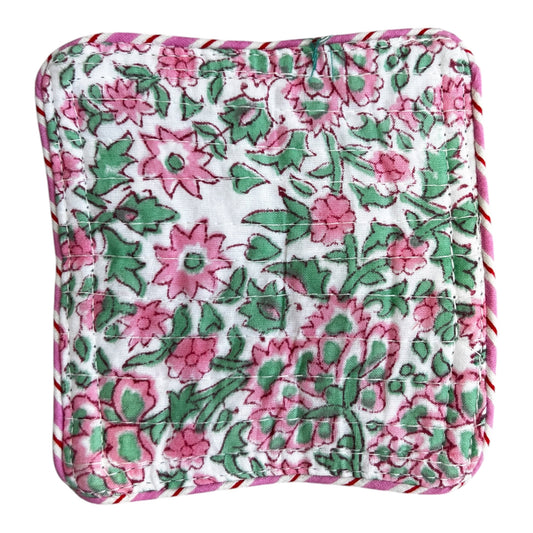Block Print Coaster Set Preppy Green Pink Jaal