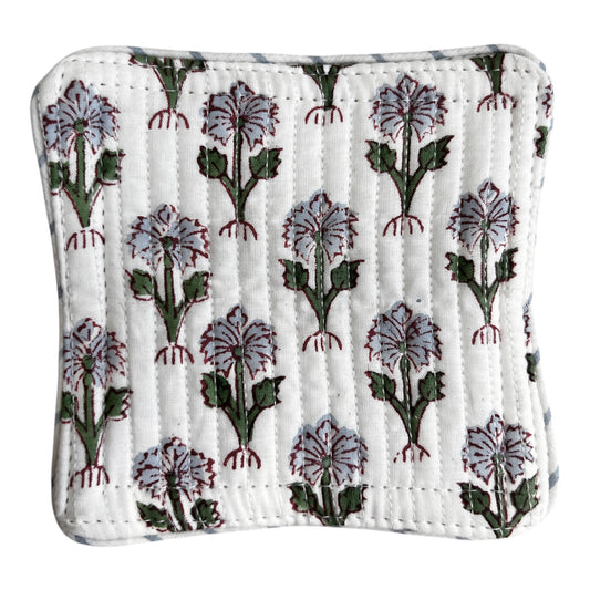 Block Print Coaster Set Light Purple Lavender Green Buti