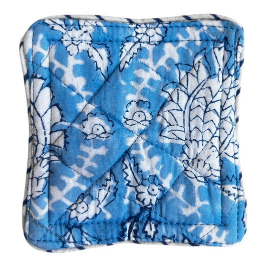 Block Print Coaster Set Pastel Light Blue Jaal