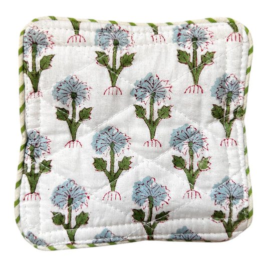 Block Print Coaster Set Light Blue Green Buti