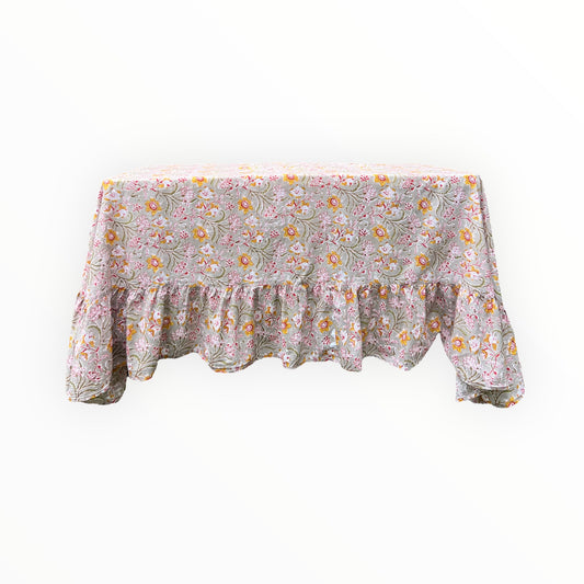 Gray Floral Ruffle Table Linens
