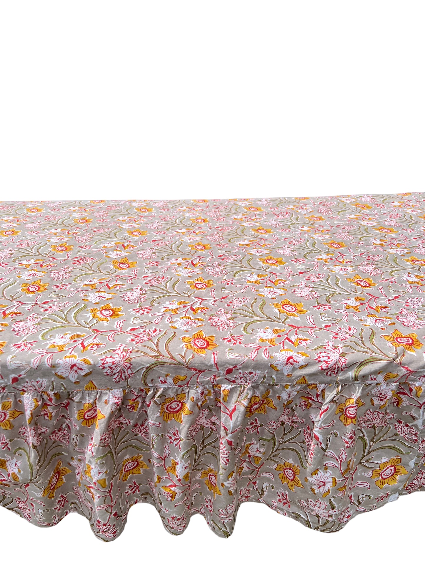 Gray Floral Ruffle Table Linens