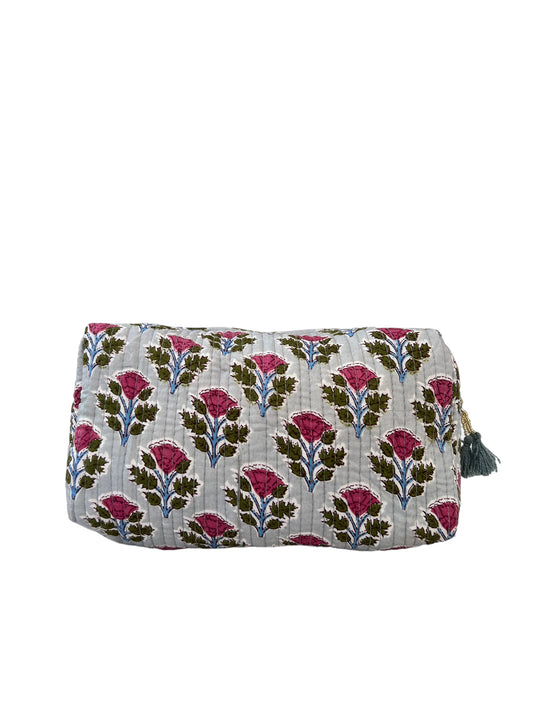 (M059) Make Up Bag Gray Raspberry Pink Thistle