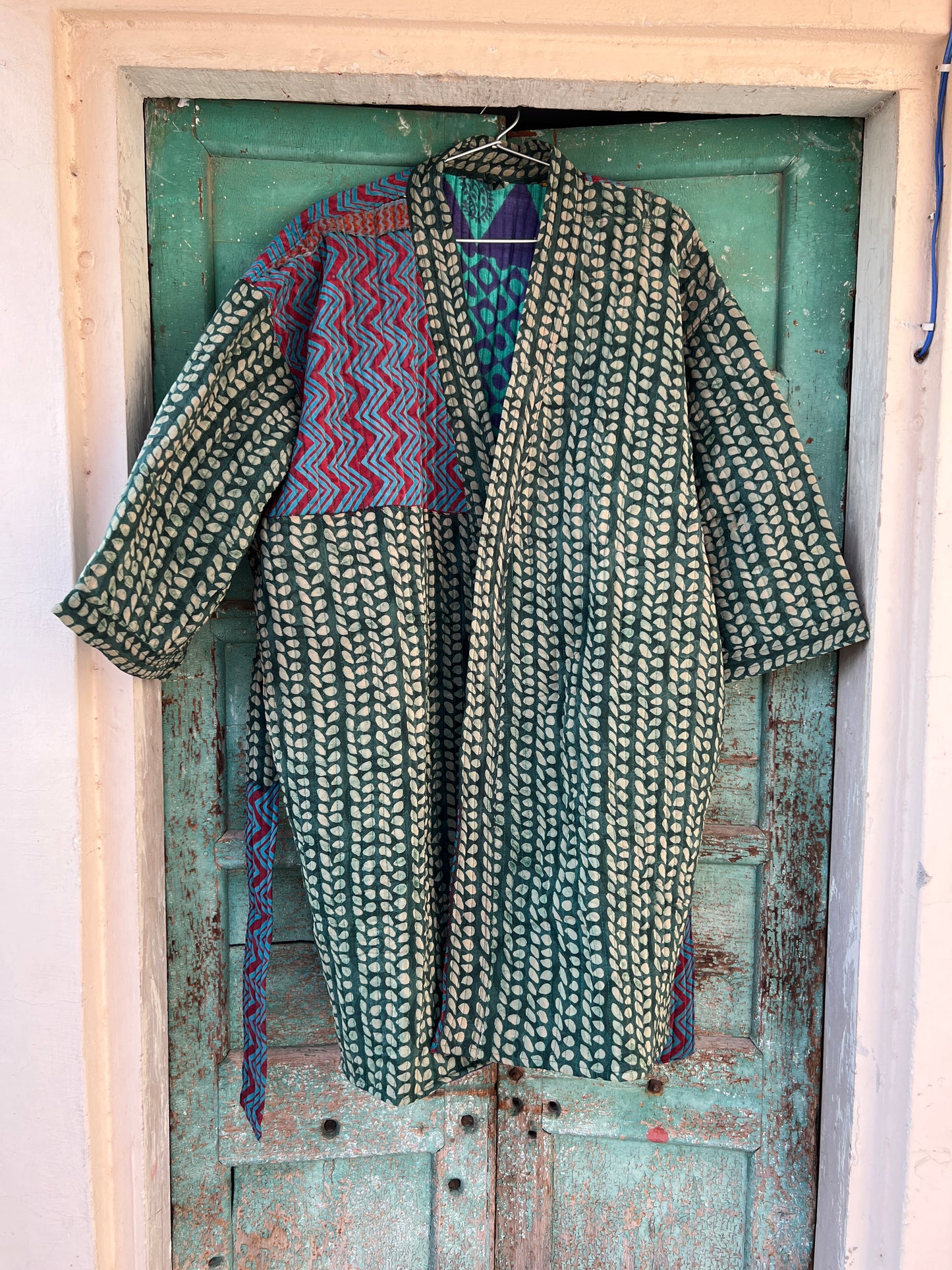 Green Vintage Sari Kimono Jacket