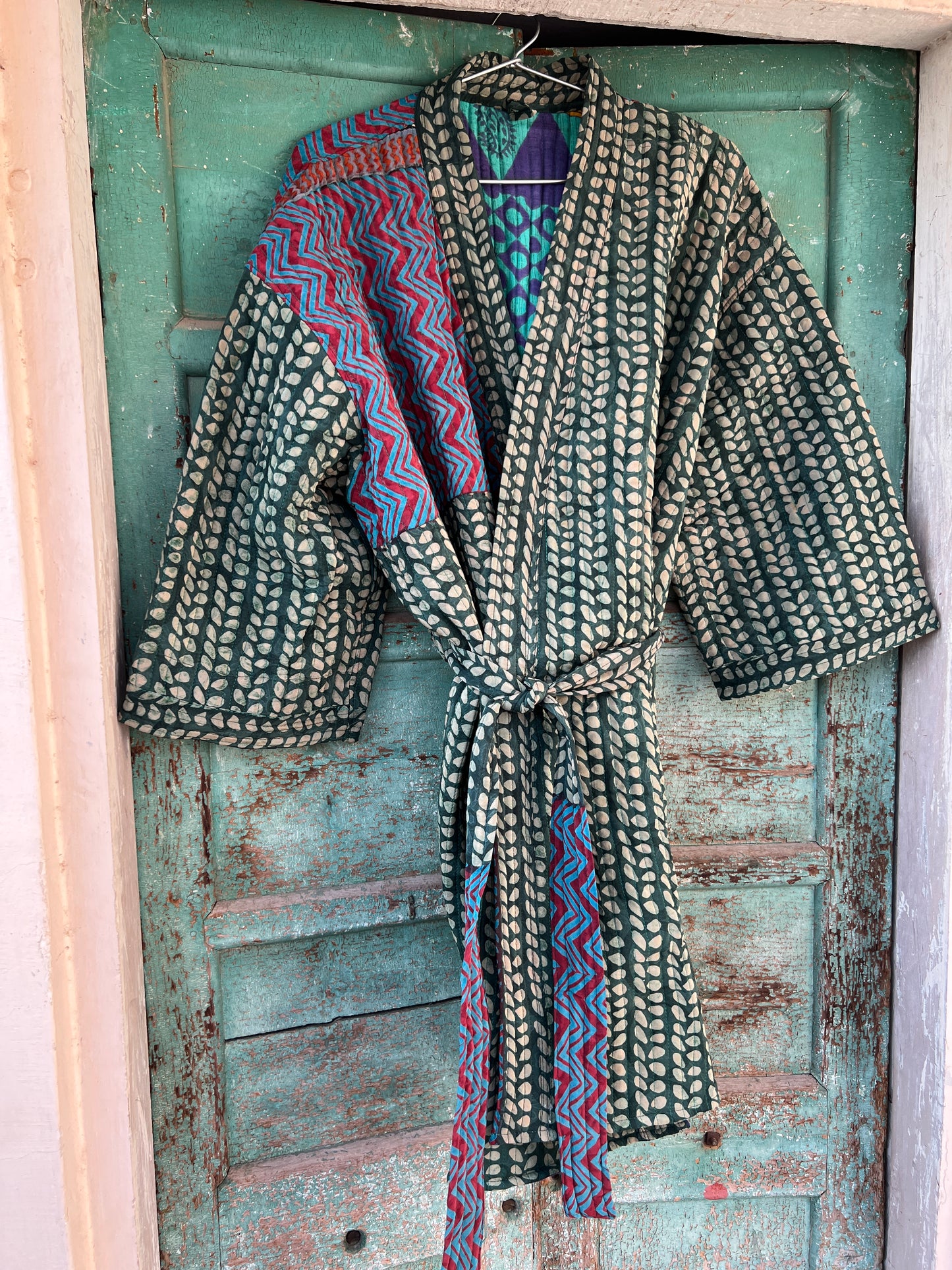 Green Vintage Sari Kimono Jacket