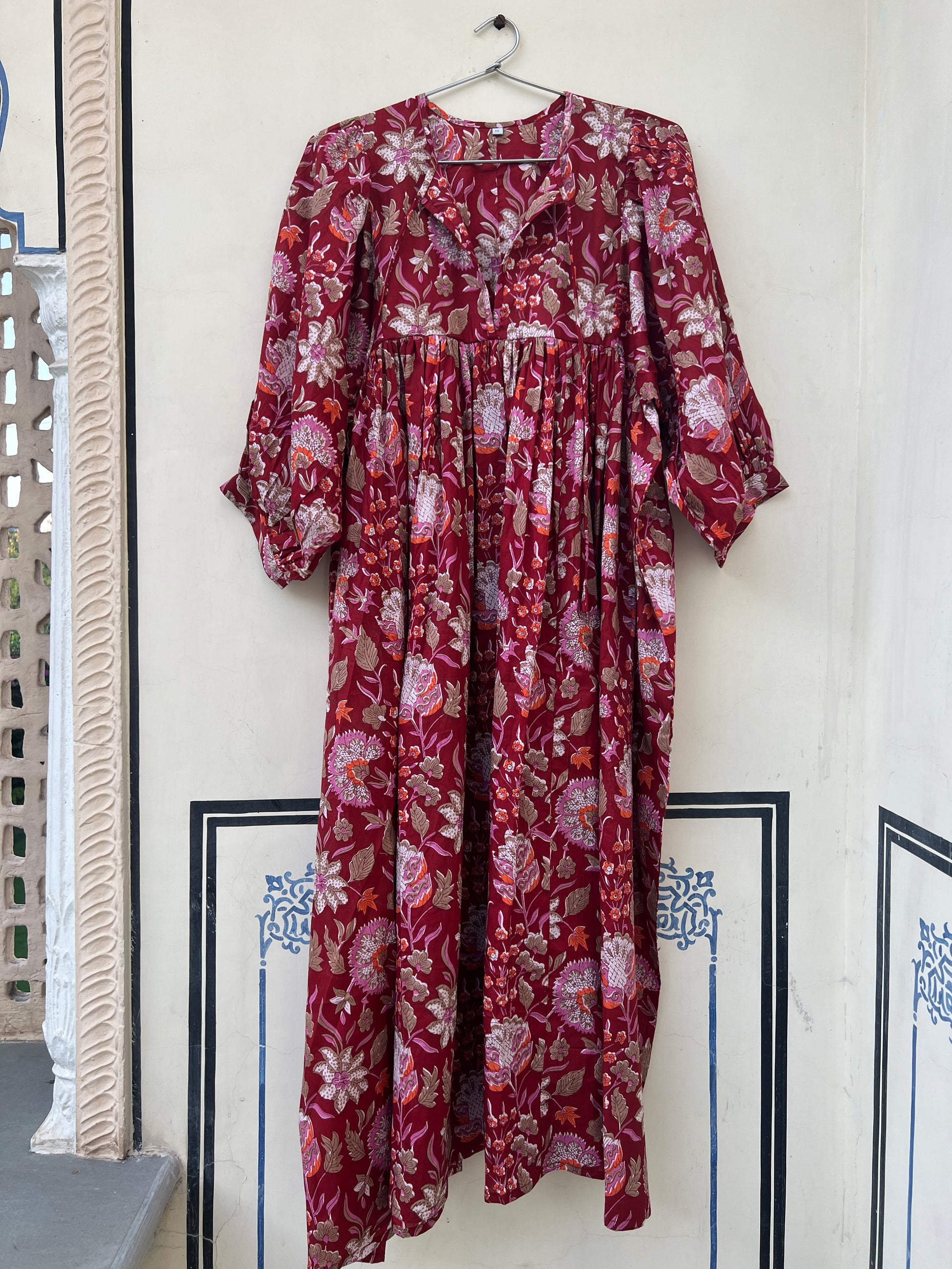 selena midi dress Selena Stripe Embroidered Puff Sleeve Midi Dress in Blue Small